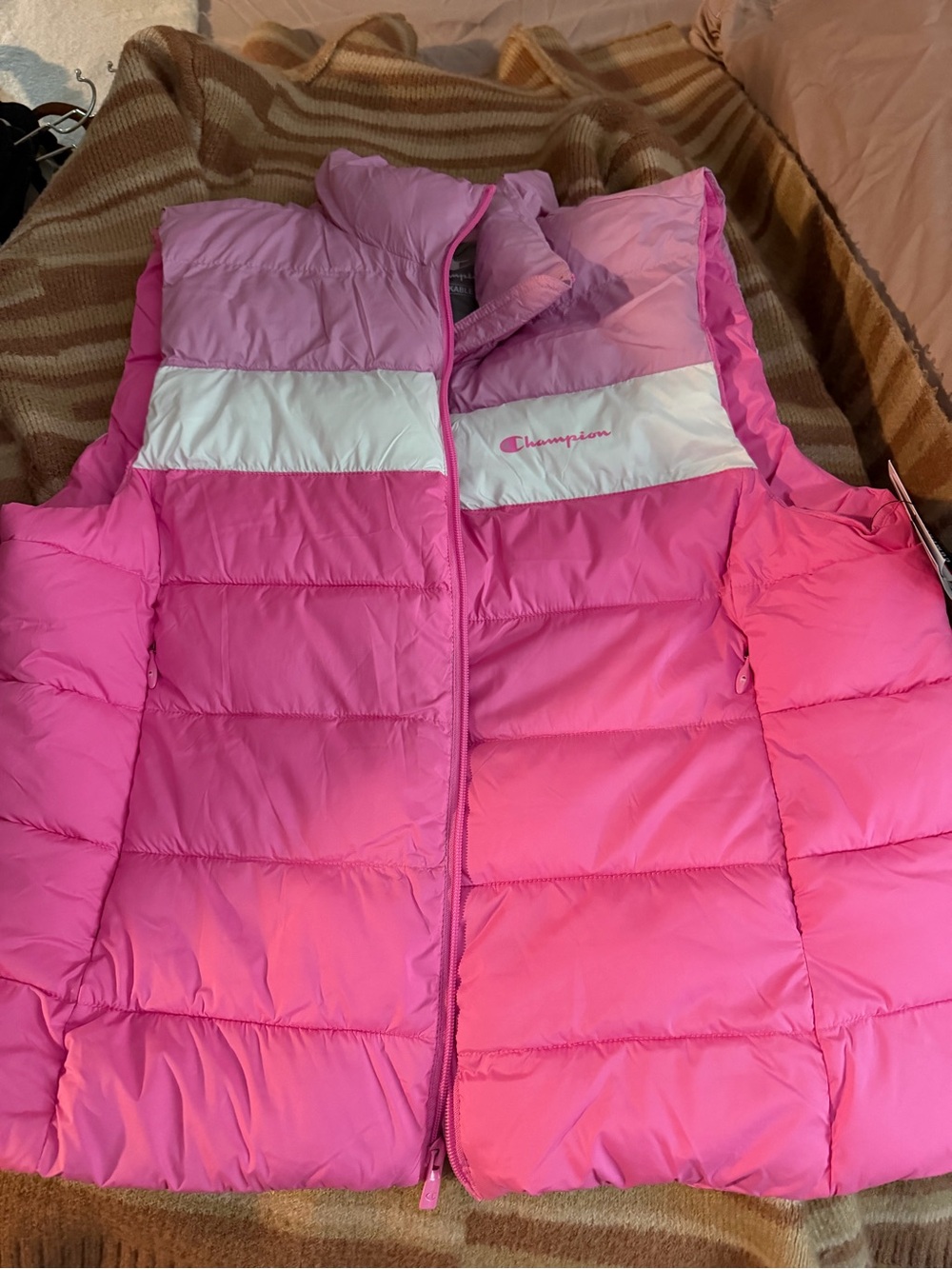 Champion woman’s ' Pink Puffer Vest with White Accent
